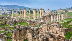 ruins of temple in ancient Gerasa town in winter