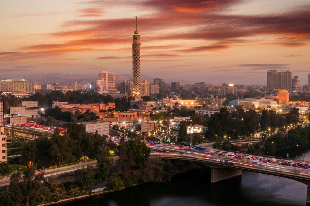 Beautiful view of Cairo and the Nile at dusk. Egypt